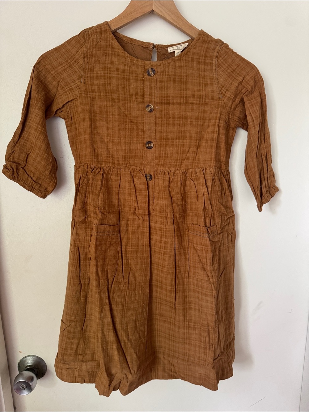 Hayden Girls' Button-Front Dress in Warm Brown